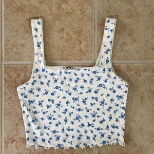 Floral Blue and White Women's Top